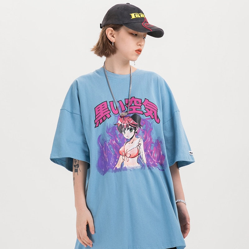 "Purple Flame" Graphic Unisex Streetwear Vintage Women Men Y2K T-Shirt