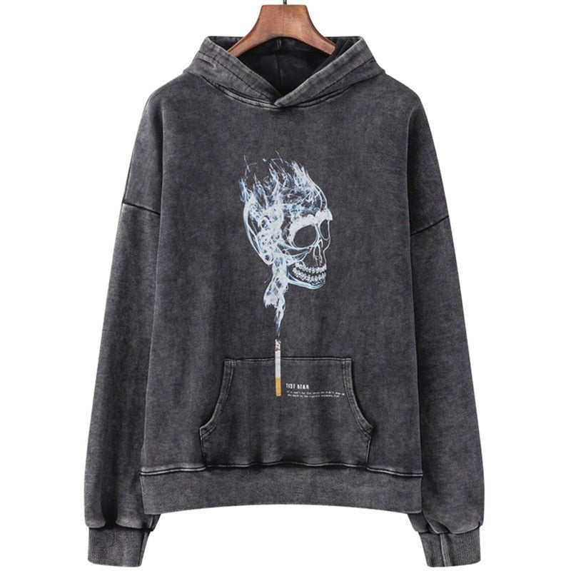 "Smoke Skull" Graphic Unisex Streetwear Vintage Women Men Y2K Hoodie
