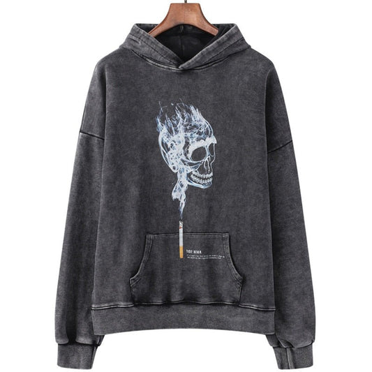 "Smoke Skull" Graphic Unisex Streetwear Vintage Women Men Y2K Hoodie