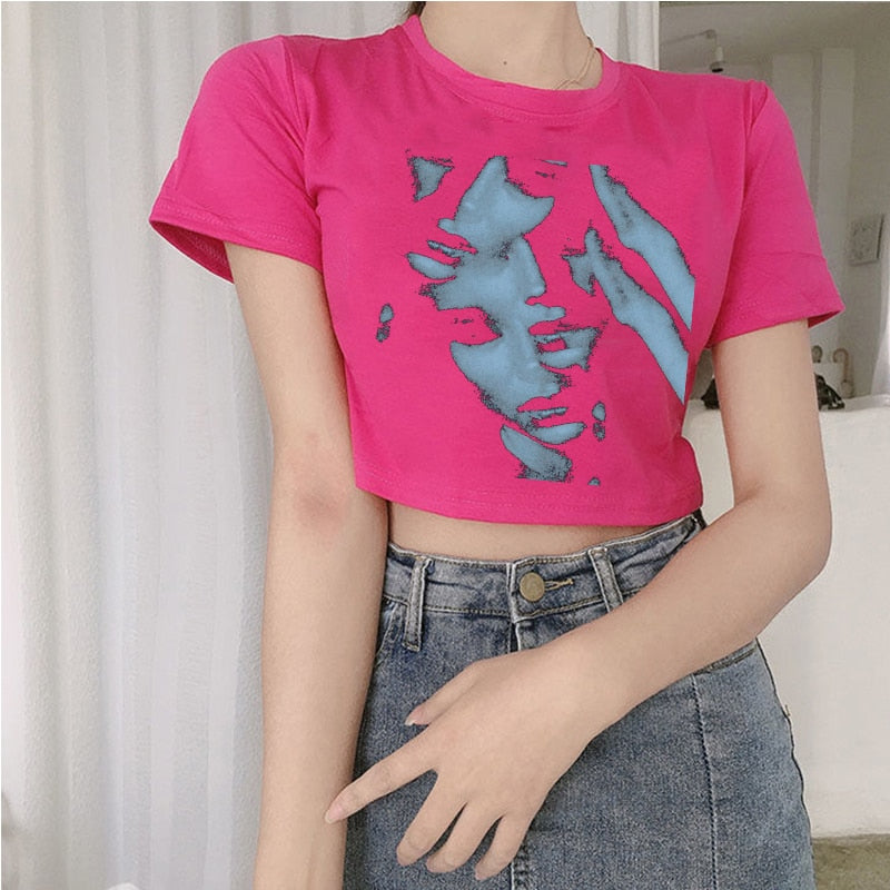 "Fading Upwards" Women Gothic Emo Vintage Crop Graphic T-Shirt