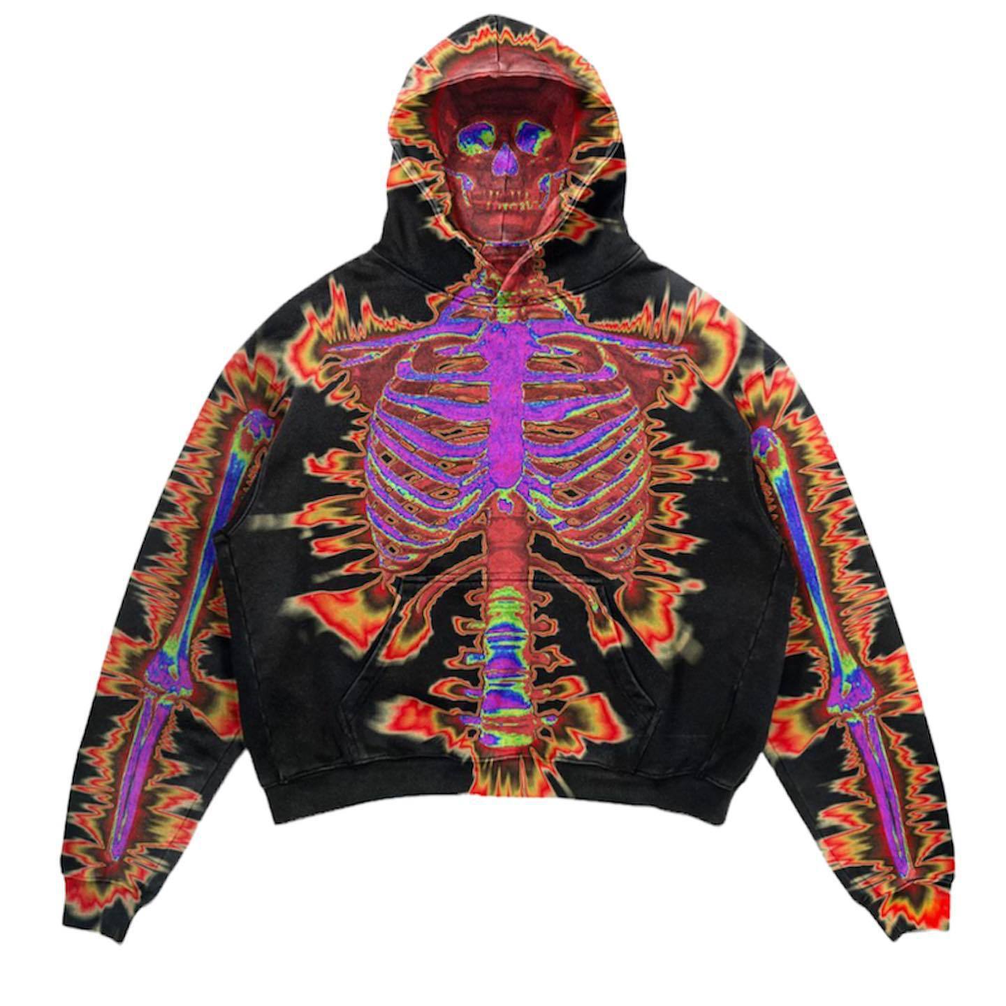 Streetwear hoodie featuring vaporwave futuristic prints and grunge influence, soft feel and easy drape, designed for expressive alternative looks and comfort.