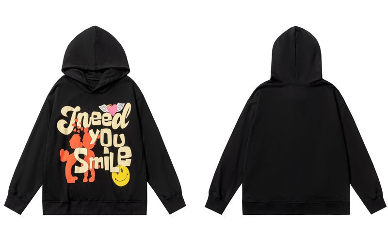 "I Need You To Smile" Graphic Unisex Streetwear Vintage Women Men Y2K Hoodie
