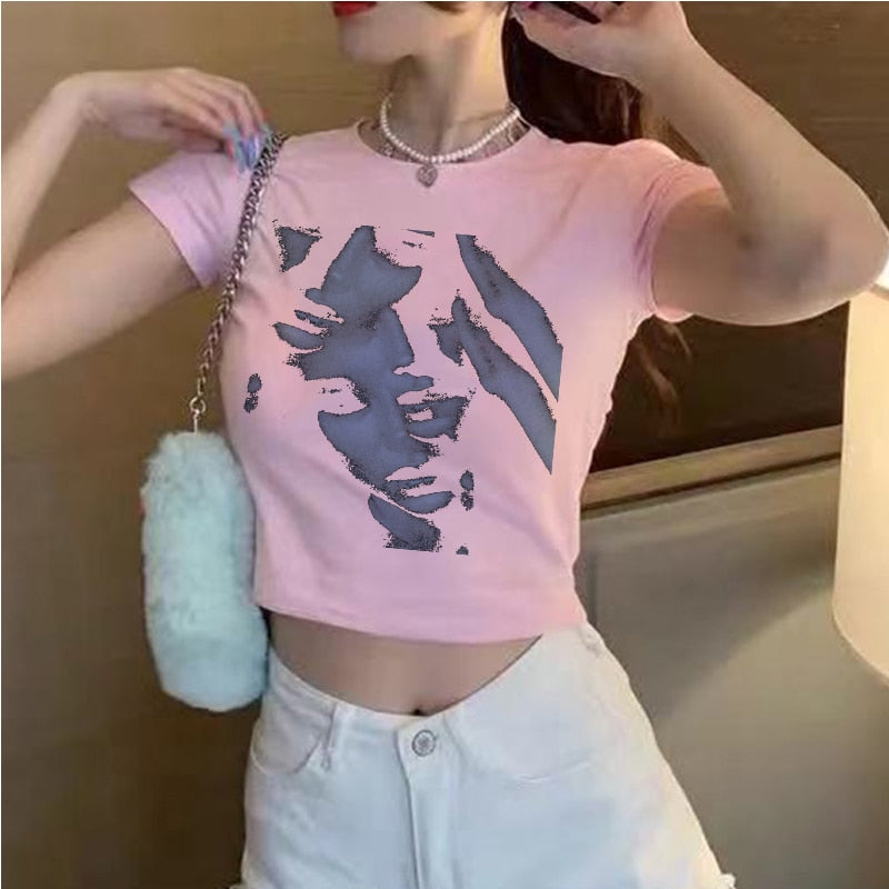 "Fading Upwards" Women Gothic Emo Vintage Crop Graphic T-Shirt