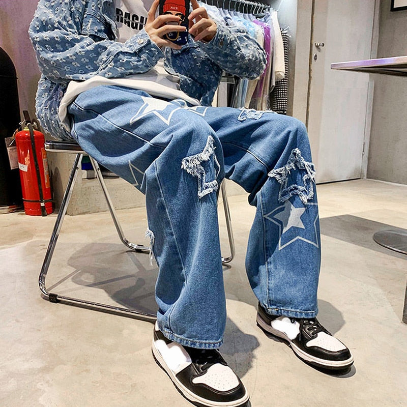 "Street Style" Graphic Unisex Streetwear Vintage Women Men Y2K Denim Jeans