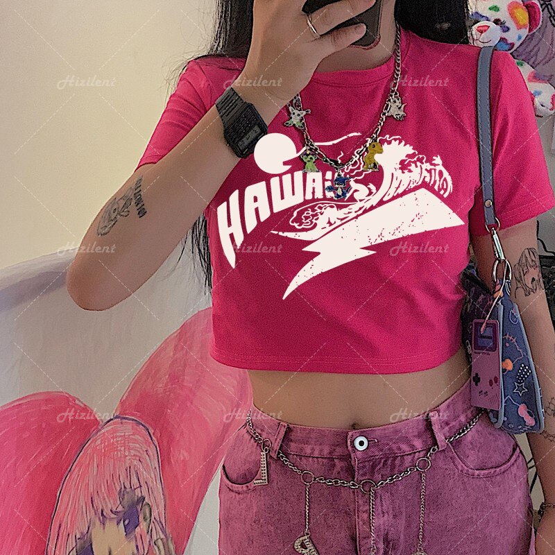 "Red Waves" Graphic Unisex Streetwear Vintage Women Men Y2K T-Shirt