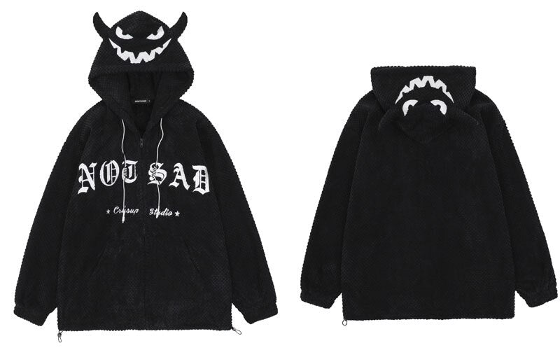 "With Horns" Graphic Unisex Streetwear Vintage Women Men Y2K Hoodie