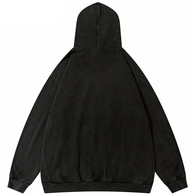 Streetwear hoodie featuring vaporwave futuristic prints and grunge influence, soft feel and easy drape, designed for expressive alternative looks and comfort.