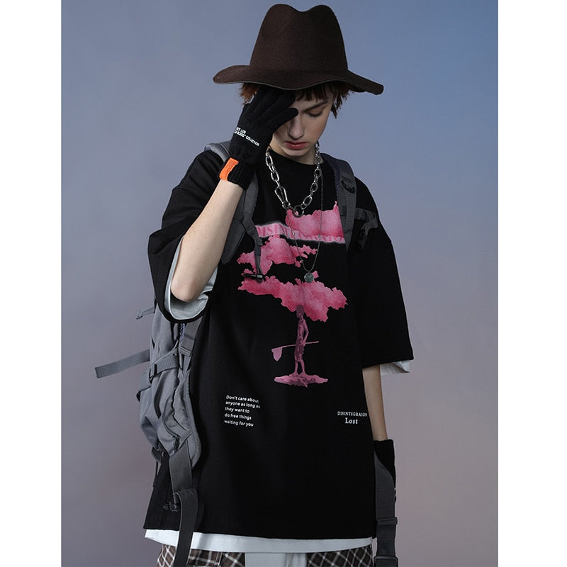"Red Smoke" Graphic Unisex Streetwear Vintage Women Men Y2K T-Shirt
