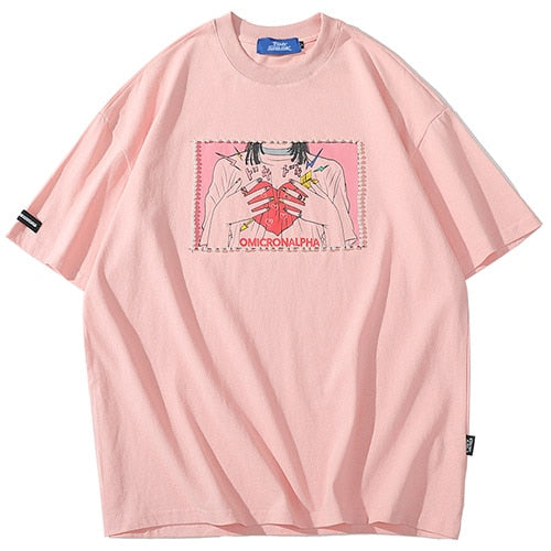 "Red Heart" Graphic Unisex Streetwear Vintage Women Men Y2K T-Shirt