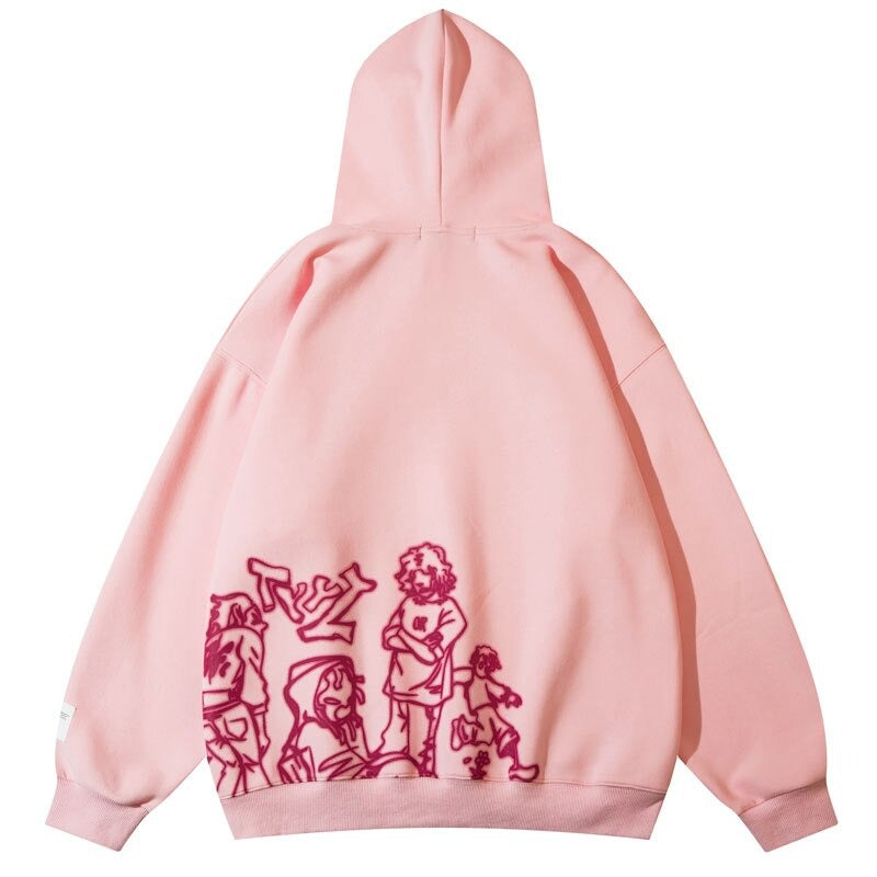 Streetwear hoodie featuring vaporwave futuristic prints and grunge influence, soft feel and easy drape, designed for expressive alternative looks and comfort.