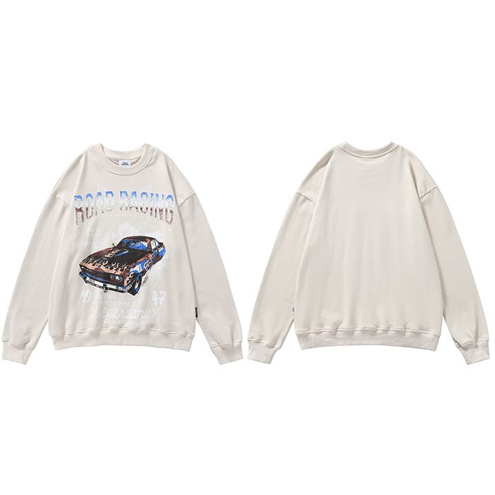 "Road Racing" Graphic Unisex Streetwear Vintage Women Men Y2K Pullover Harajuku Sweatshirt