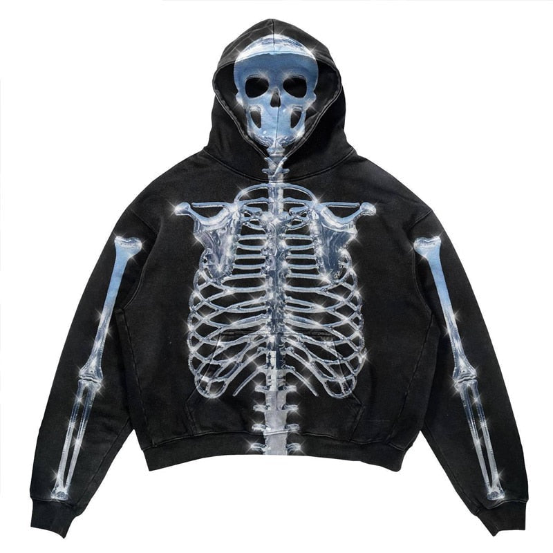 Oversized vintage hoodie with gothic and Y2K graphic design, relaxed streetwear silhouette, and retro urban aesthetic built for daily wear and layered outfits. Color: 1 Size: S.