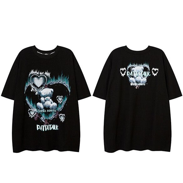 "Burned Heart" Unisex Men Women Streetwear Graphic T-Shirt