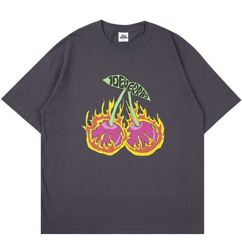 "Cherry Flame" Unisex Men Women Streetwear Graphic T-Shirt