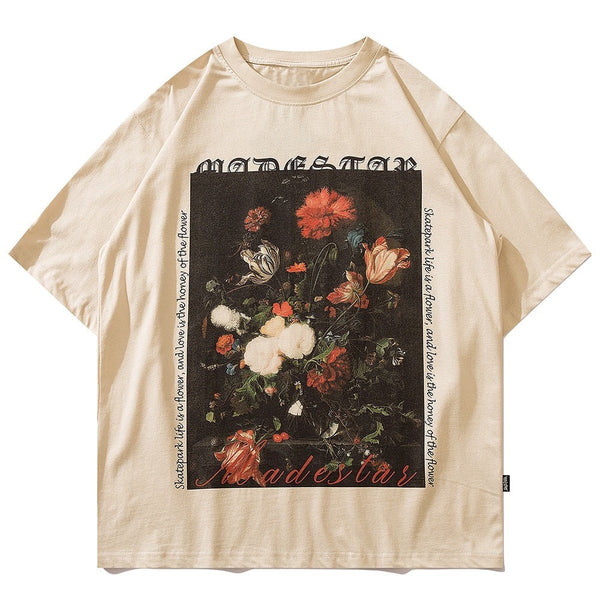 "Retro Floral" Graphic Unisex Streetwear Vintage Women Men Y2K T-Shirt