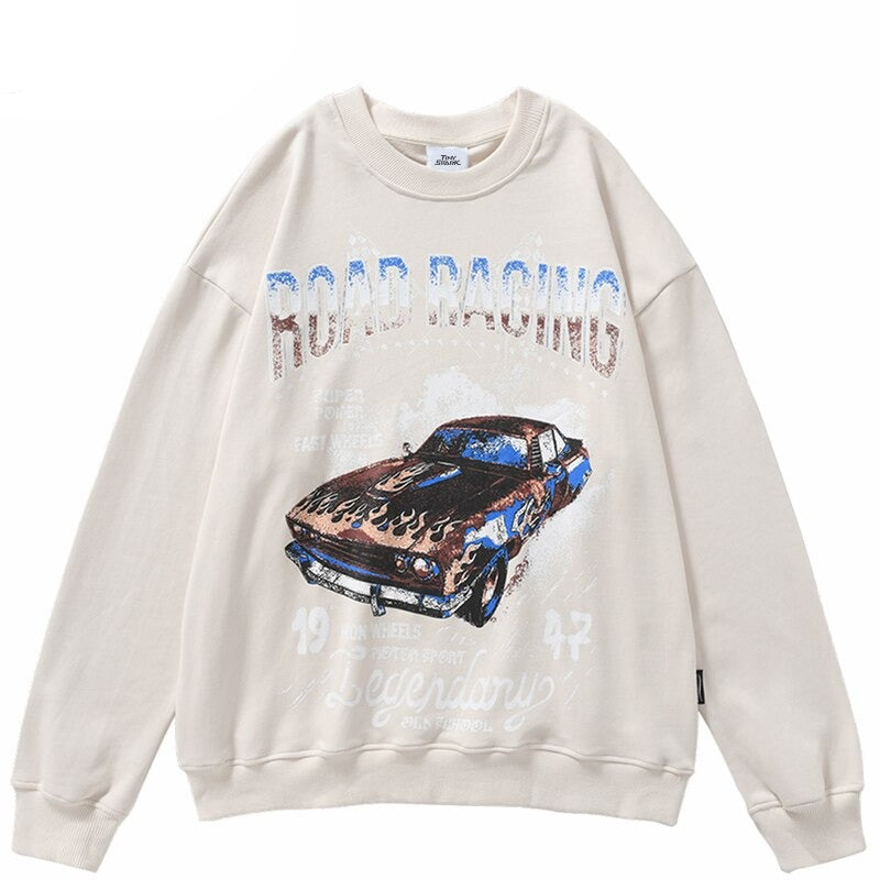 "Road Racing" Graphic Unisex Streetwear Vintage Women Men Y2K Pullover Harajuku Sweatshirt