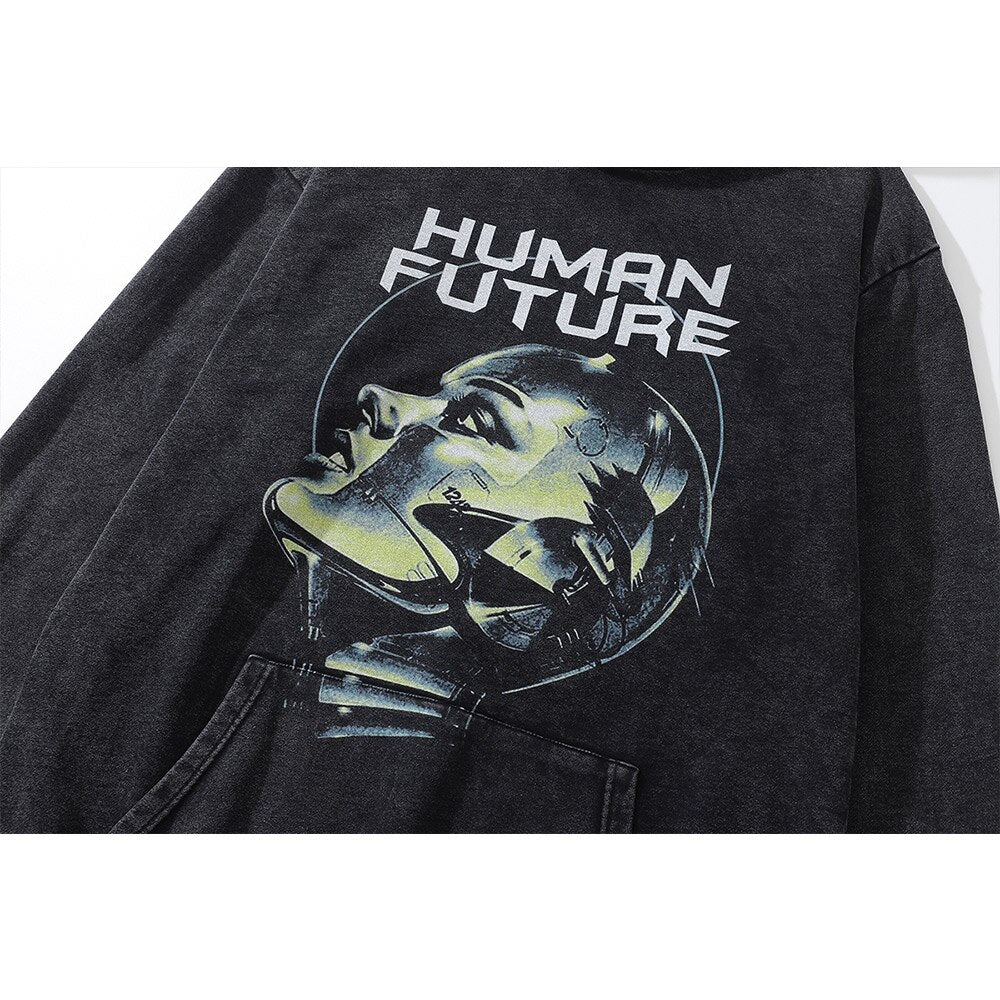 "Human Database" Graphic Unisex Streetwear Vintage Women Men Y2K Hoodie