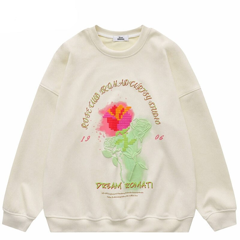 "Black Rose" Graphic Unisex Streetwear Vintage Women Men Y2K Sweatshirt