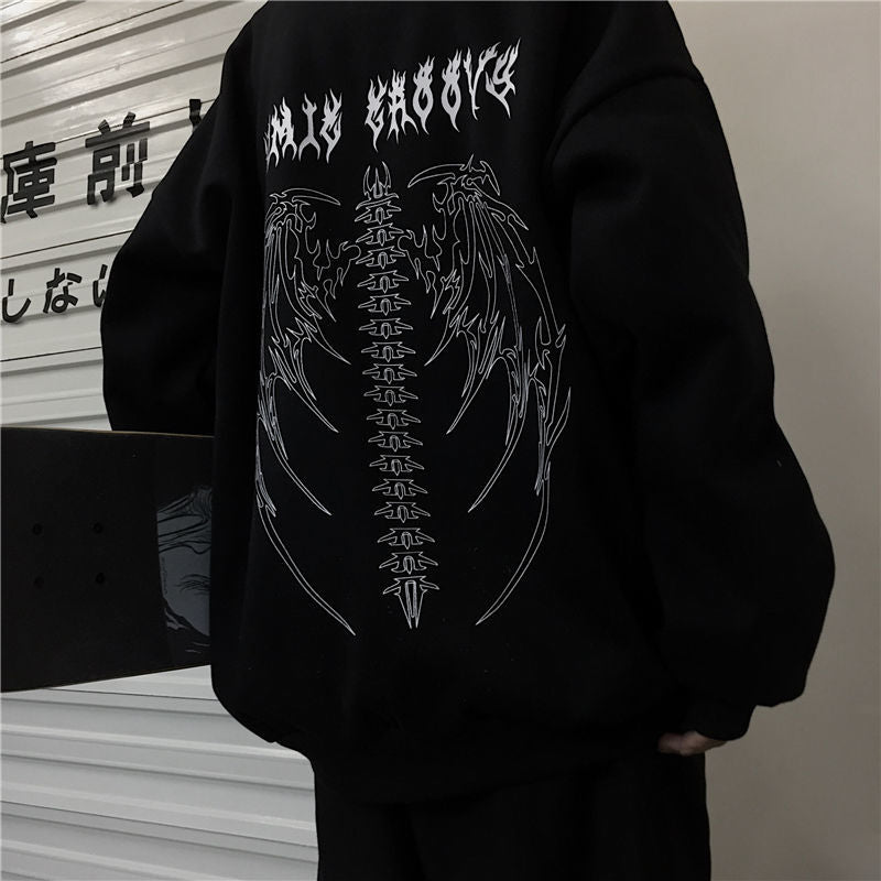 Dark gothic hoodie with retro Y2K spirit, heavyweight feel and durable stitching, a versatile piece for skate, alt, and urban outfits all season.