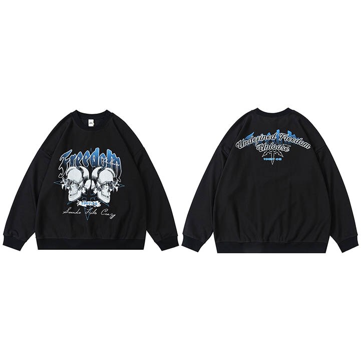 "Two Skulls" Graphic Unisex Streetwear Vintage Women Men Y2K Hoodie