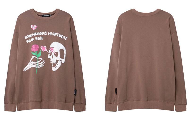 "Pink Rose" Graphic Unisex Streetwear Vintage Women Men Y2K Sweatshirt
