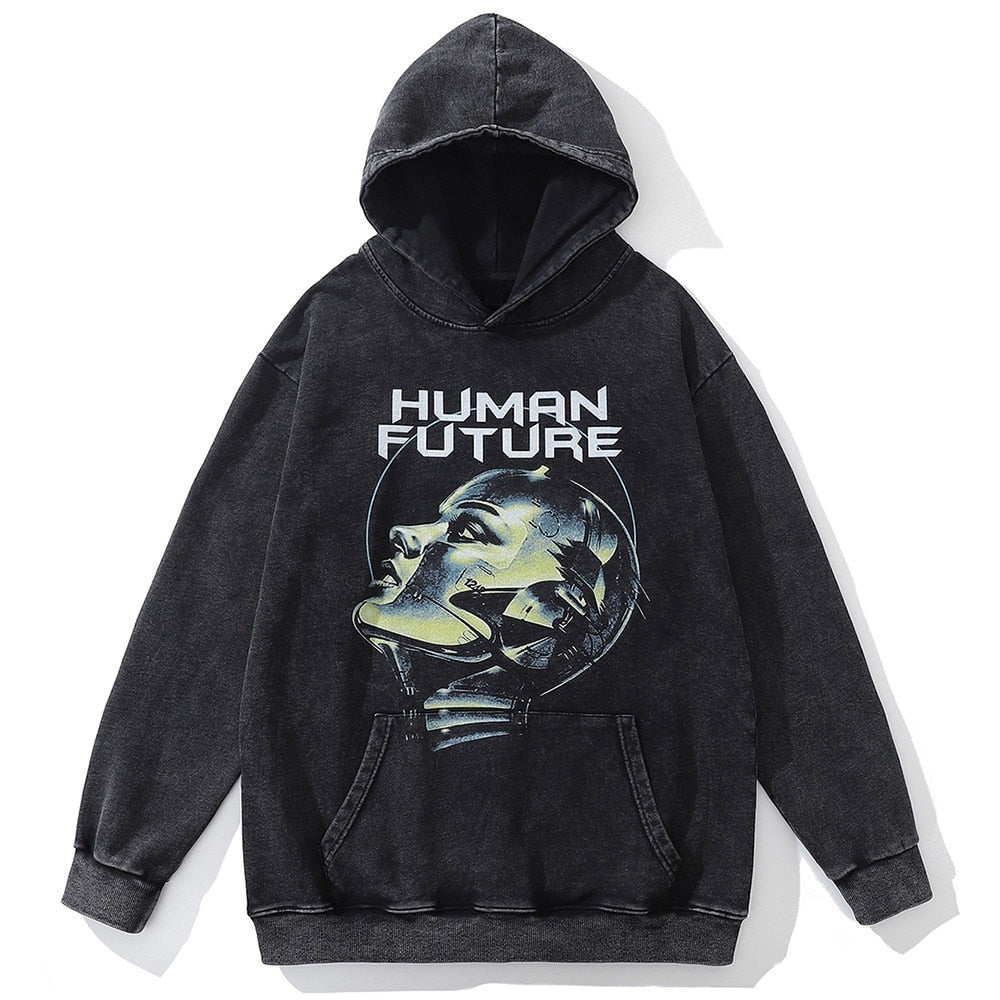 "Human Database" Graphic Unisex Streetwear Vintage Women Men Y2K Hoodie