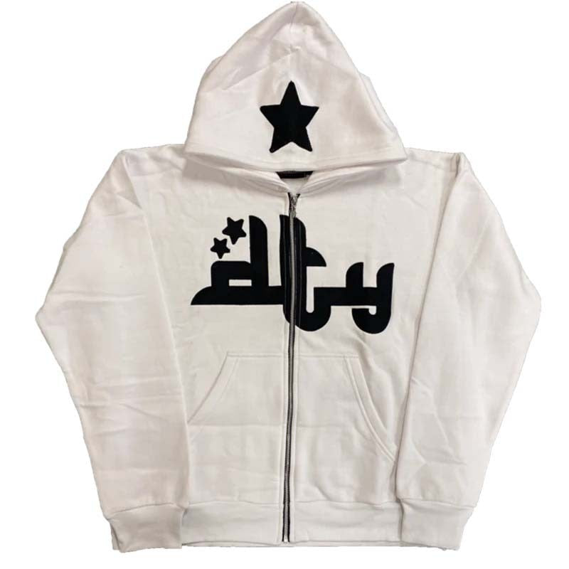 "Star" Zip Up Graphic Unisex Streetwear Vintage Women Men Y2K Sweater