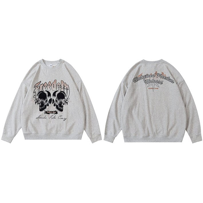 "Two Skulls" Graphic Unisex Streetwear Vintage Women Men Y2K Hoodie