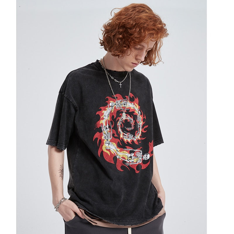 "Red Flame" Unisex Men Women Streetwear Graphic T-Shirt