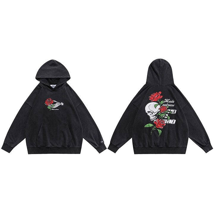 "Skull Rose" Graphic Unisex Streetwear Vintage Women Men Y2K Hoodie