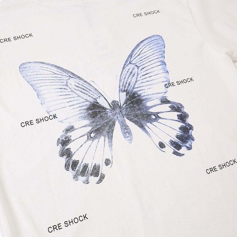 "White Butterfly" Graphic Unisex Streetwear Vintage Women Men Y2K T-Shirt