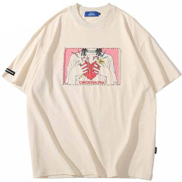 "Red Heart" Graphic Unisex Streetwear Vintage Women Men Y2K T-Shirt