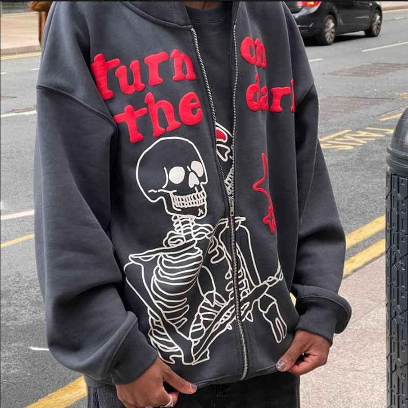 "Skelter" Zip Up Graphic Unisex Streetwear Vintage Women Men Y2K Hoodie