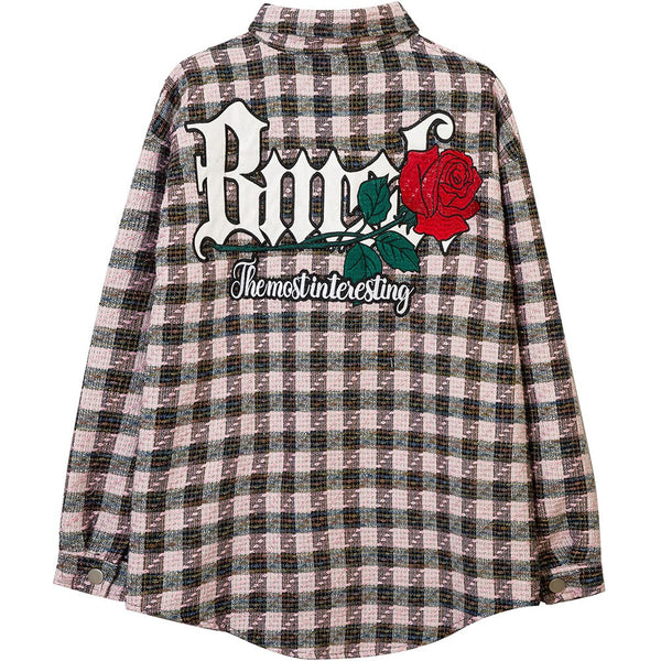 "Plaid Rose" Graphic Unisex Streetwear Vintage Women Men Y2K Shirt