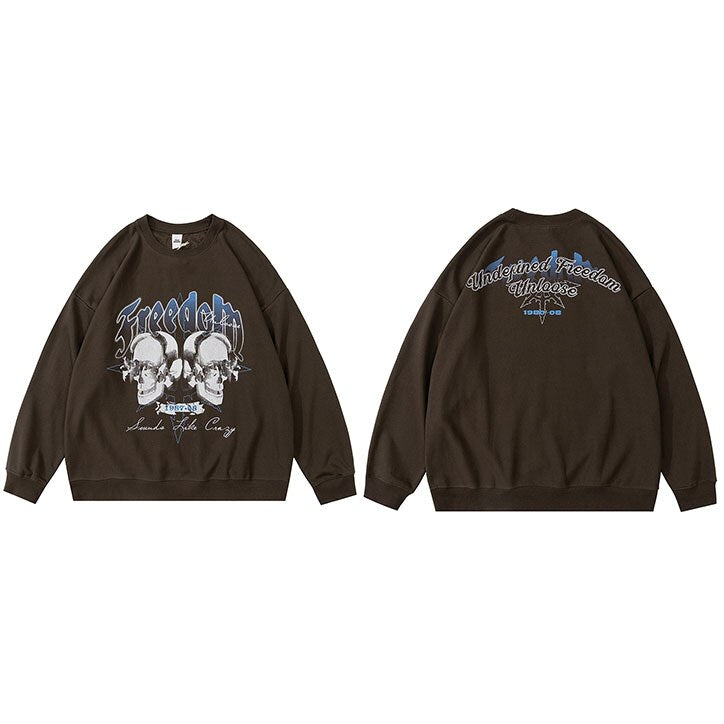 "Two Skulls" Graphic Unisex Streetwear Vintage Women Men Y2K Hoodie