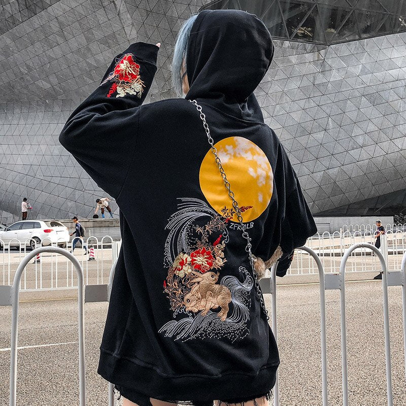 "Red Moon" Graphic Unisex Streetwear Vintage Women Men Y2K Hoodie