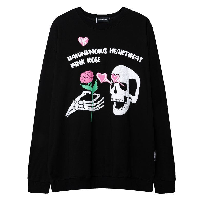 "Pink Rose" Graphic Unisex Streetwear Vintage Women Men Y2K Sweatshirt