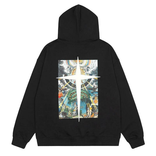"Black Cross" Unisex Men Women Streetwear Graphic Hoodie