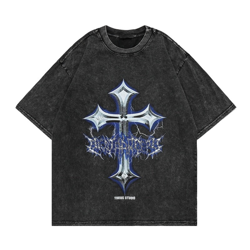 "Vintage Cross" Graphic Unisex Streetwear Vintage Women Men Y2K T-Shirt