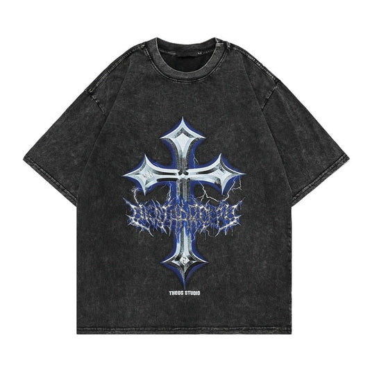 "Vintage Cross" Graphic Unisex Streetwear Vintage Women Men Y2K T-Shirt