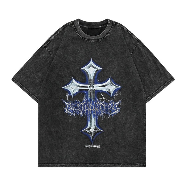 "Vintage Cross" Graphic Unisex Streetwear Vintage Women Men Y2K T-Shirt