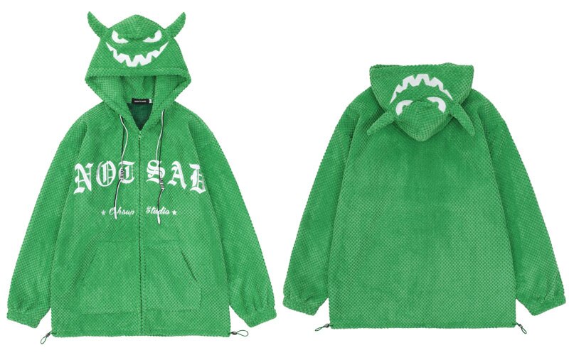 "With Horns" Graphic Unisex Streetwear Vintage Women Men Y2K Hoodie