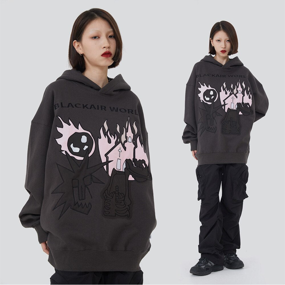 "Up In Flames" Graphic Unisex Streetwear Vintage Women Men Y2K Hoodie