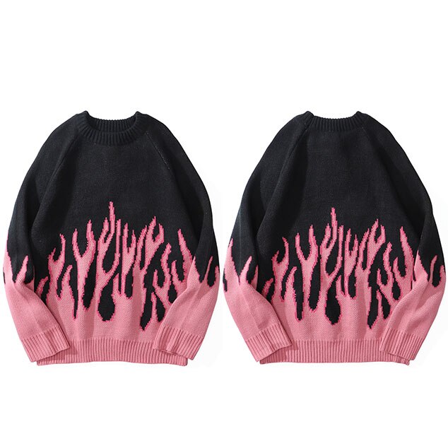 "Blue Flame" Graphic Unisex Streetwear Vintage Women Men Y2K Sweater