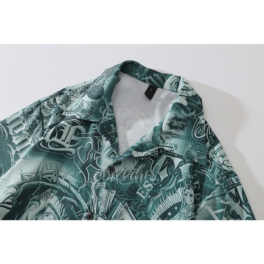 "Paisa" Graphic Unisex Streetwear Vintage Women Men Y2K Button Up Shirt