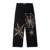 "Spider Web" Graphic Unisex Streetwear Women Men Y2K Denim Jeans