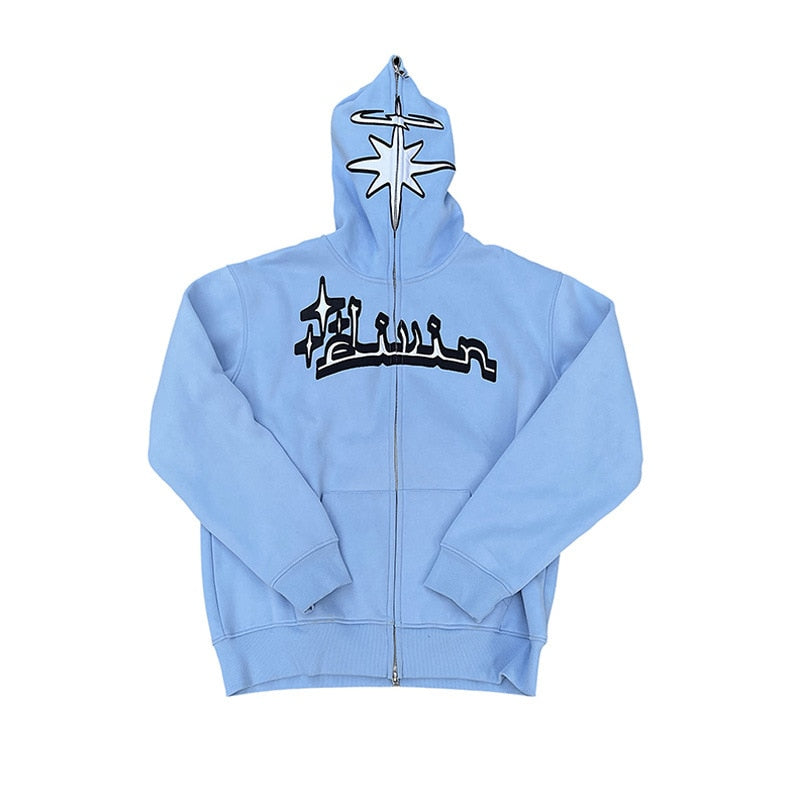 Streetwear hoodie featuring vaporwave futuristic prints and grunge influence, soft feel and easy drape, designed for expressive alternative looks and comfort.