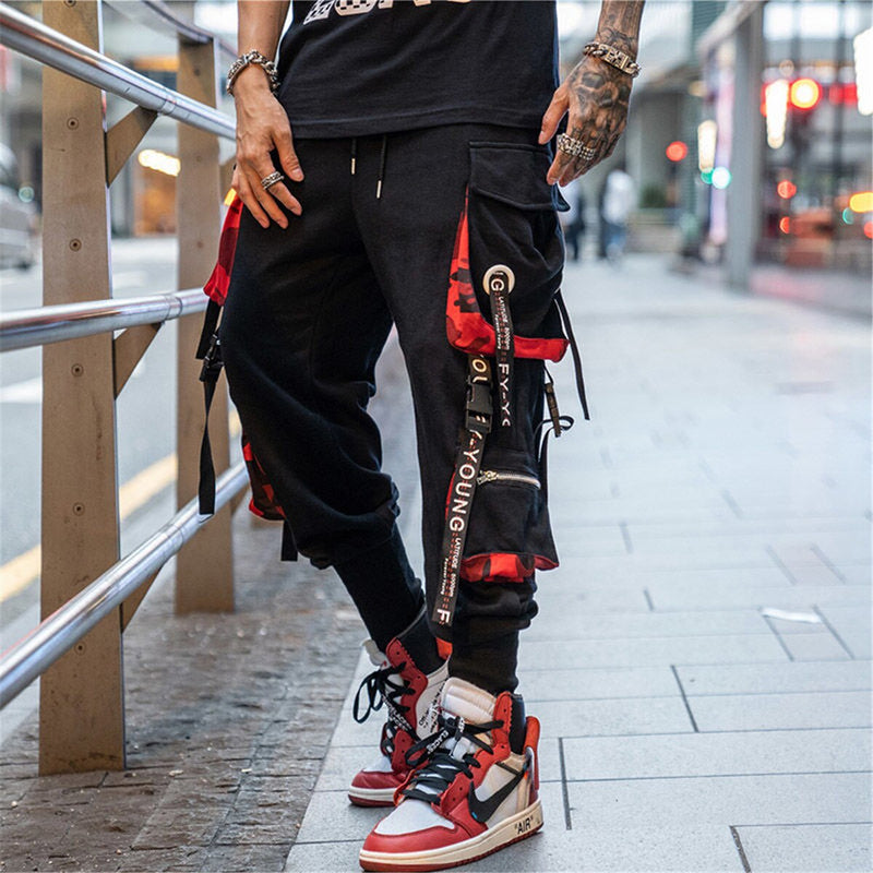 "Red Lines" Graphic Unisex Streetwear Women Men Y2K Tactical Joggers