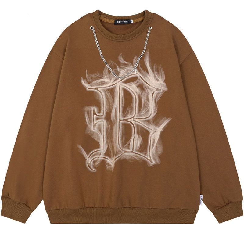 "White Flames" Graphic Unisex Streetwear Vintage Women Men Y2K Sweatshirt