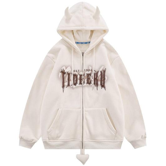Dark gothic hoodie with retro Y2K spirit, heavyweight feel and durable stitching, a versatile piece for skate, alt, and urban outfits all season. Color: Apricot Size: S.
